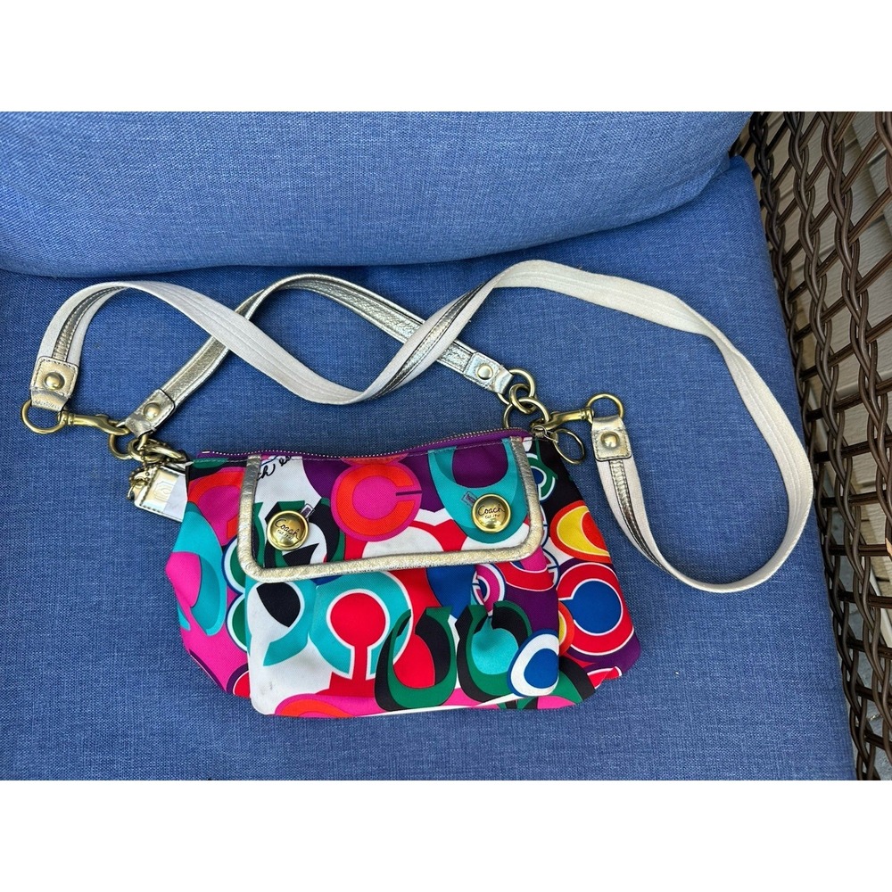 COACH Y2K Vintage Poppy Groovy Bag Purse Signature Logo W Crossbody Strap 13834